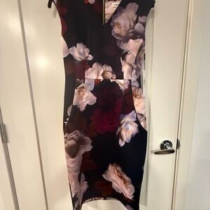 Calvin Klein Black and Red Floral Sheath Dress